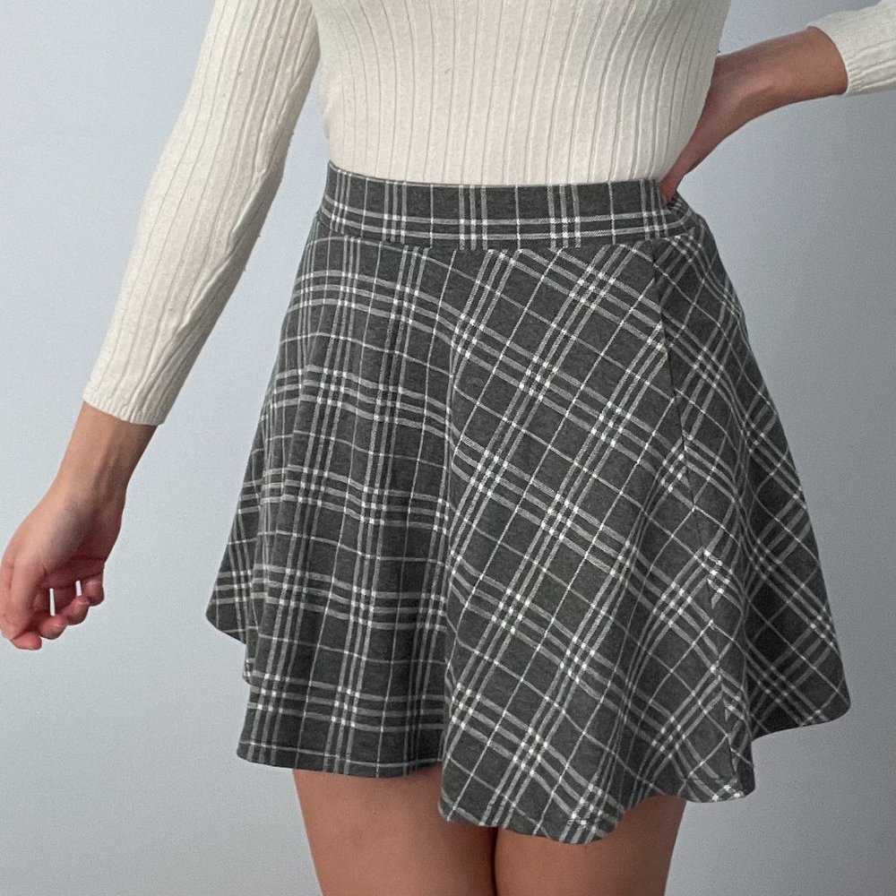 Grey Plaid Skater Skirt